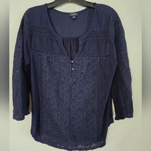 Lucky Brand Deep Blue Lace Blouse